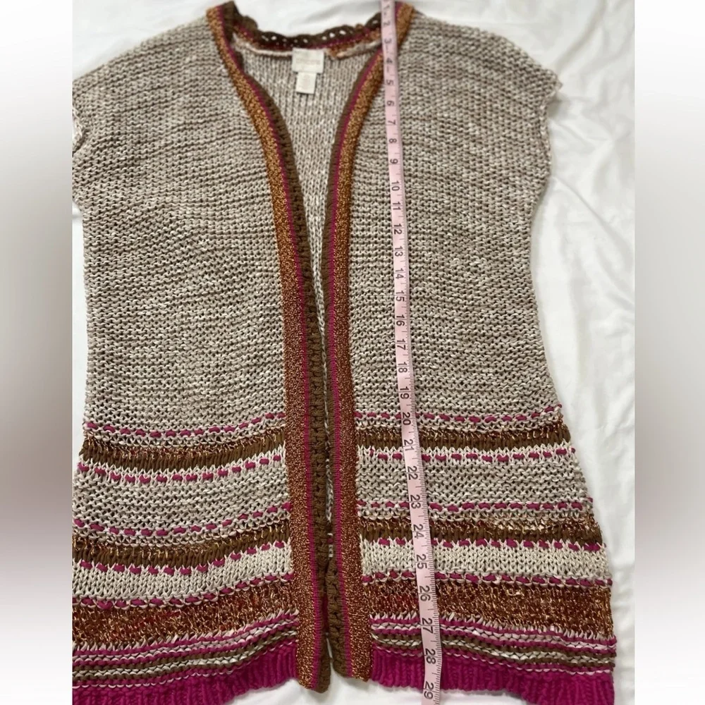 Chico's Size 0 Color Pop Multicolor Knit Longline Cardigan Orange Pink Foil‎